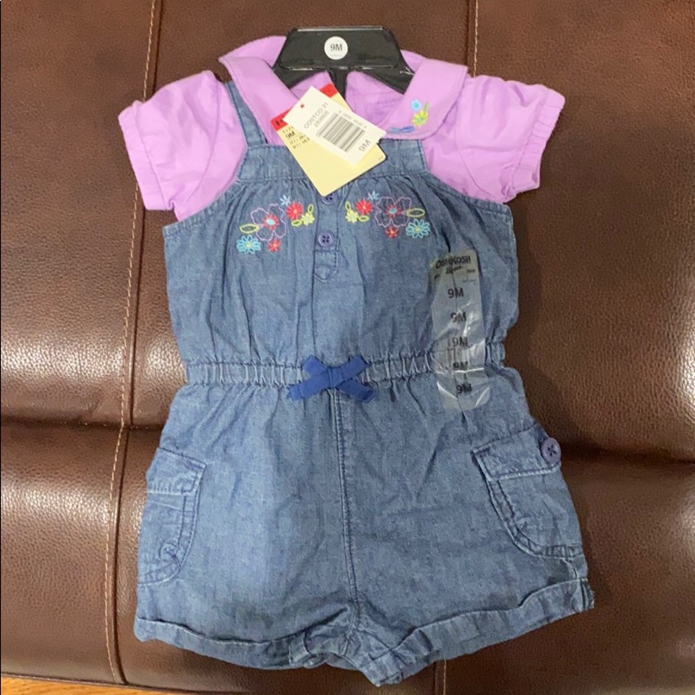 Baby overall with purple onesie